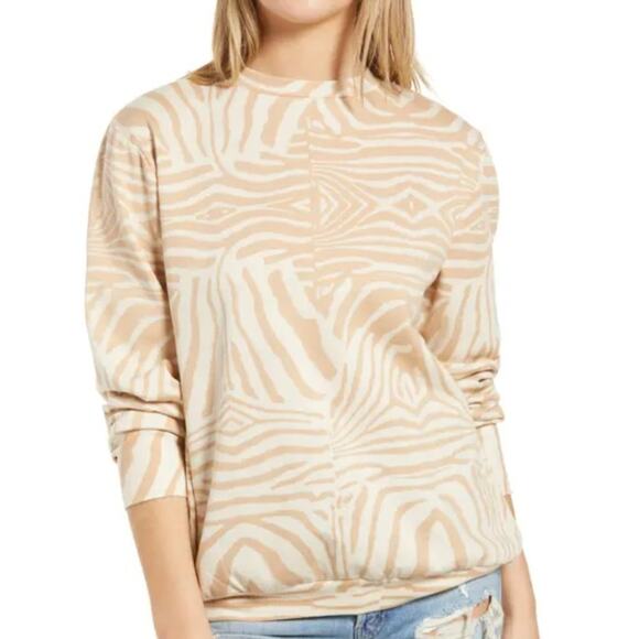 AFRM Diana Pullover Fleece Lined Neutral Zebra Tan & Cream NWT Size Small - Picture 1 of 2